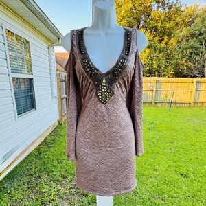 VA VA VOOM Beaded Cold Shoulder Dress
